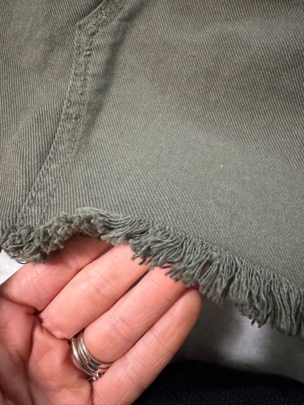 NWOT- VICOLO Olive Green Denim Mini Skirt -  Frayed Hem - Picture 4 of 11